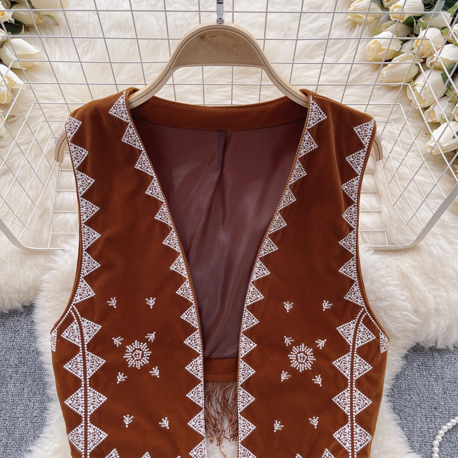 Summer ethnic embroidery tassel design niche jacket vest top