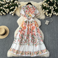 Summer new style French retro palace style printed elegant dress