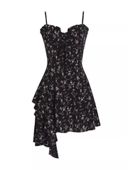 Irregular floral suspender dress