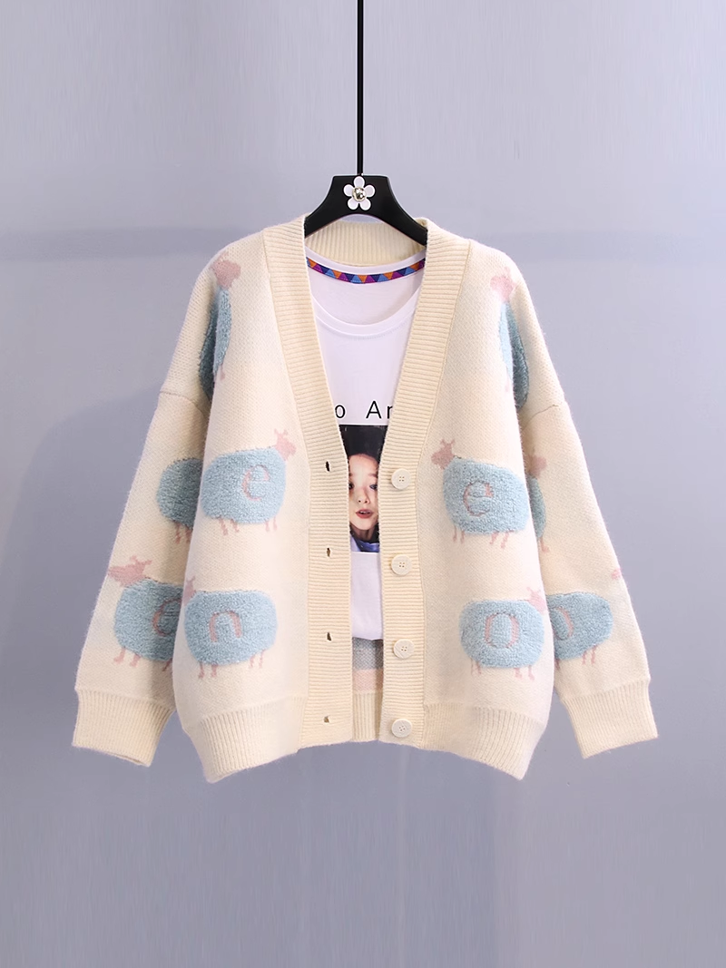 Cartoon lazy style sweater women's knitted cardigan jacket