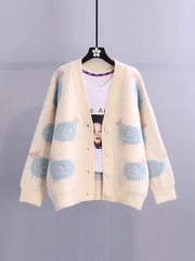 Cartoon lazy style sweater women's knitted cardigan jacket