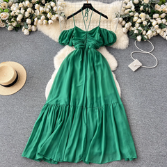 Women's summer strapless pleated dress with straps