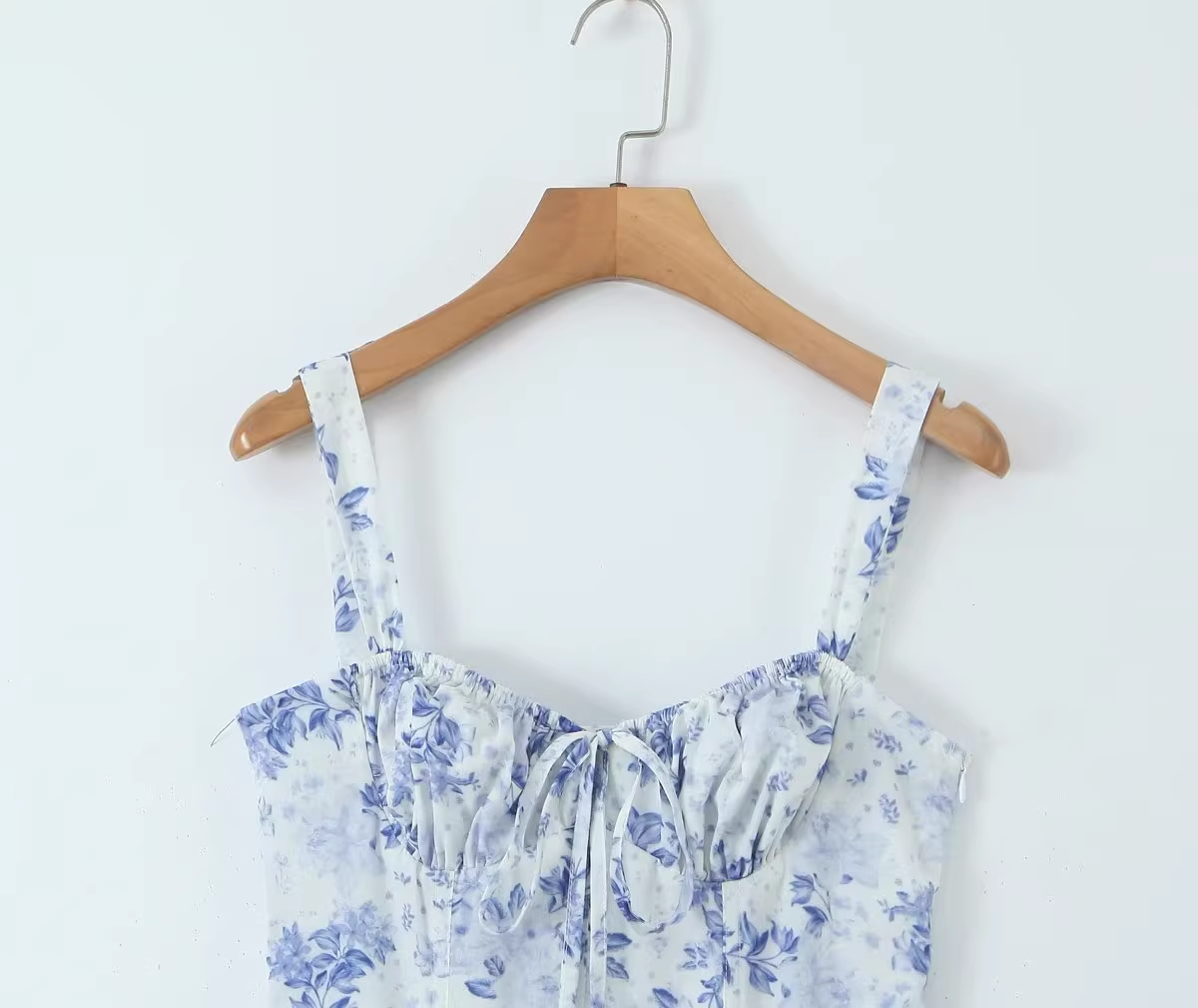 Blue and white porcelain print mid-length slip dress