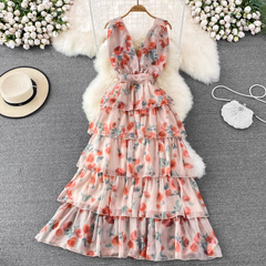 A-line Chiffon Floral Dress,