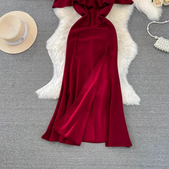 Red A-line Party Dress With Split