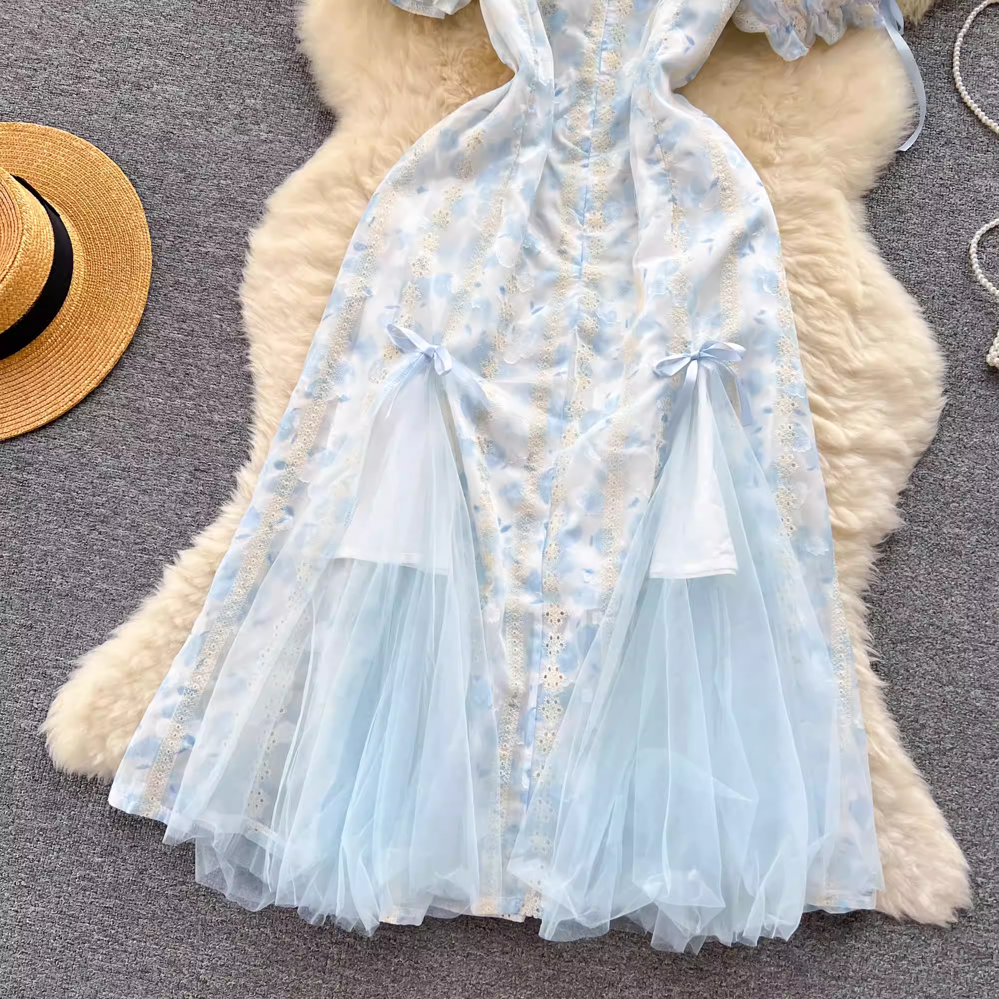 women's square neck puff sleeve fairy dress,