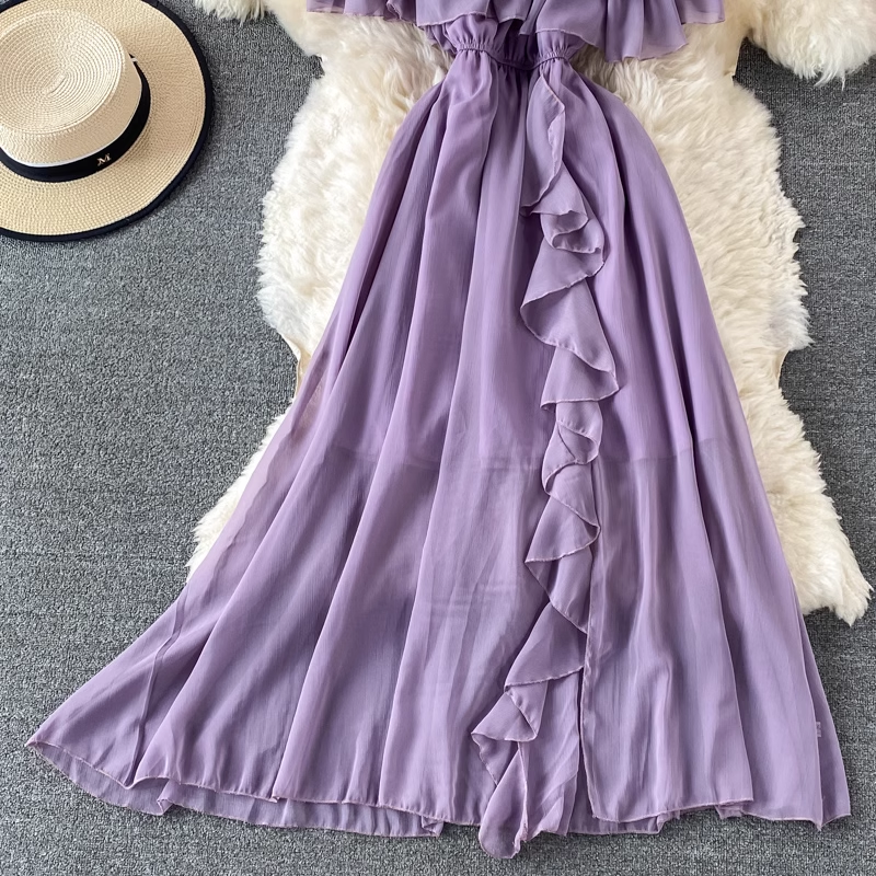 summer off shoulder chiffon dress ,