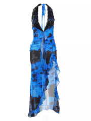 Sexy Irregular Ruffle Dress with Printed