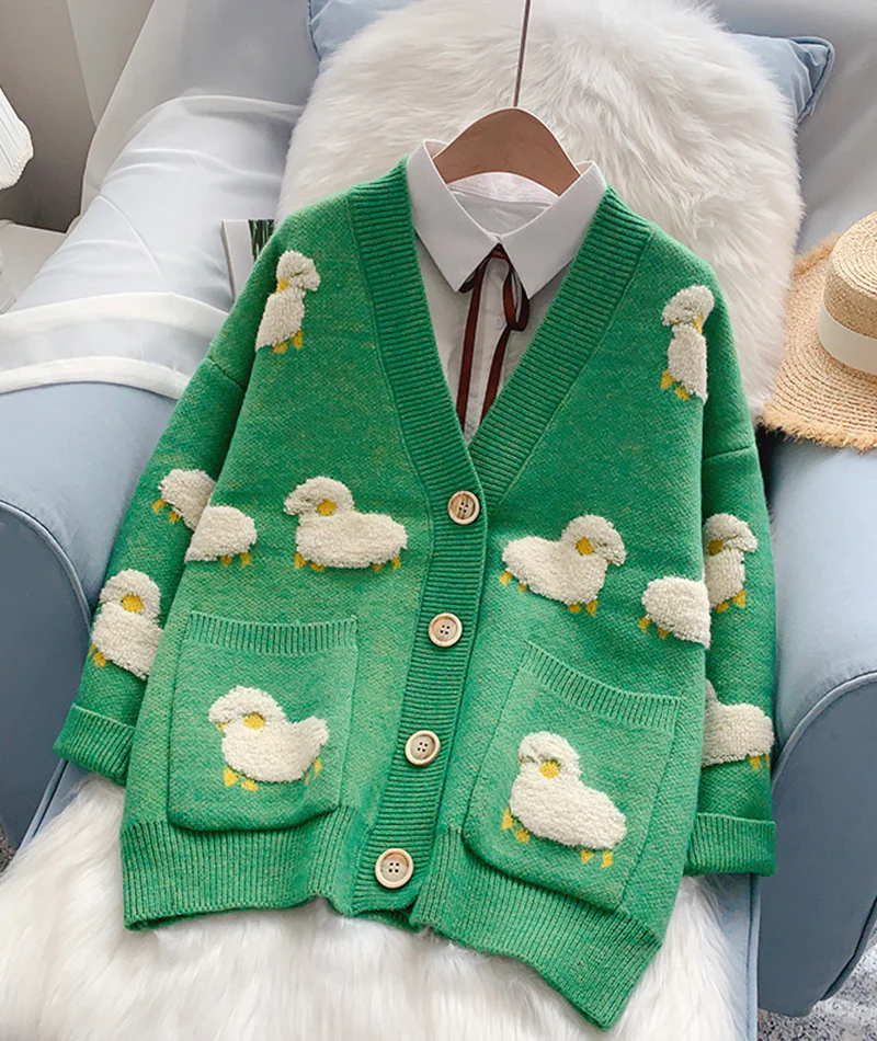 Cute sheep pattern sweater long sleeve sweater sweater coat spring and autumn clothing,