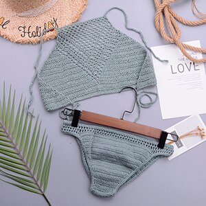 Knitted Crochet Solid Bikini Set