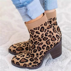 Leopard Ankle Knitting Sock Boots