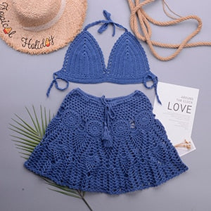 2 Pieces Crochet Swim Skirt Bikini Set