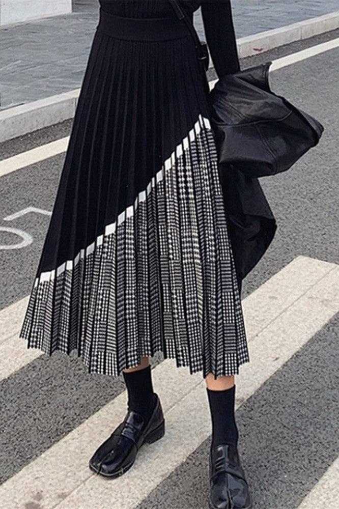 High Waist Pleated Knitted Thick Skirt