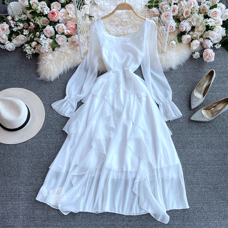 White A-line Long Maxi Dress ,