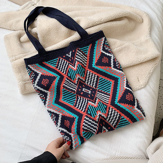 Knitted Gypsy Bohemian Aztec Tote Bag