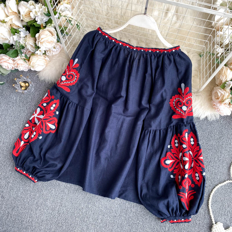 Lace-Up Tassel V-Neck Lantern Sleeve Tops