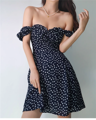 Retro Sexy Navy Blue Floral A-line Dress