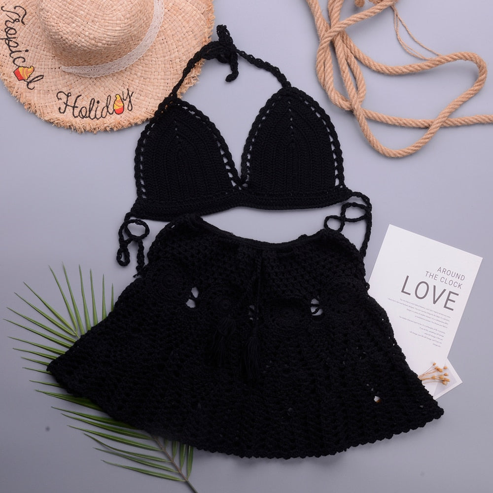 2 Pieces Crochet Swim Skirt Bikini Set