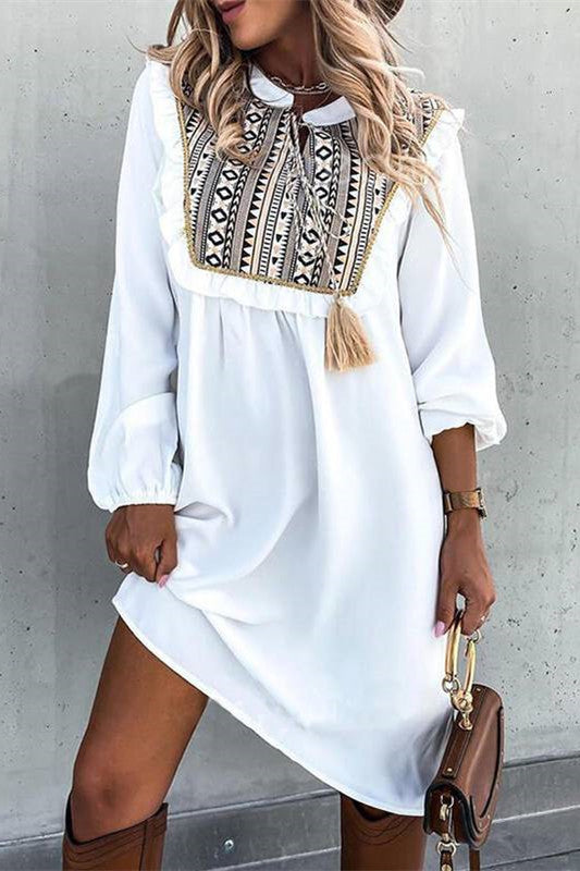 Bohemian Lace-up Ruffles Dress