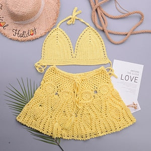 2 Pieces Crochet Swim Skirt Bikini Set