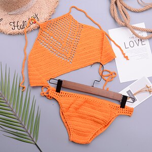 Knitted Crochet Solid Bikini Set