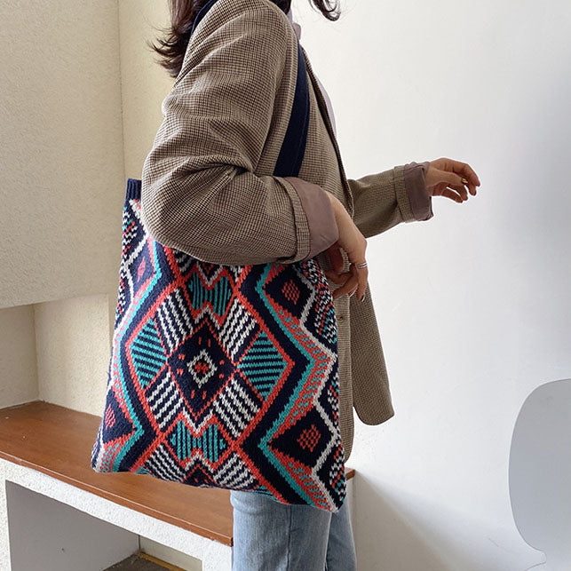 Knitted Gypsy Bohemian Aztec Tote Bag