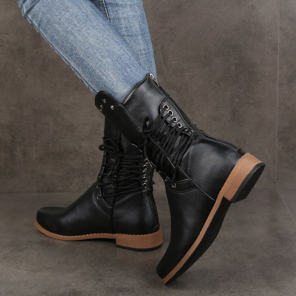 Lace Up Rivet Low Heels Boots