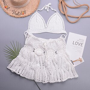 2 Pieces Crochet Swim Skirt Bikini Set