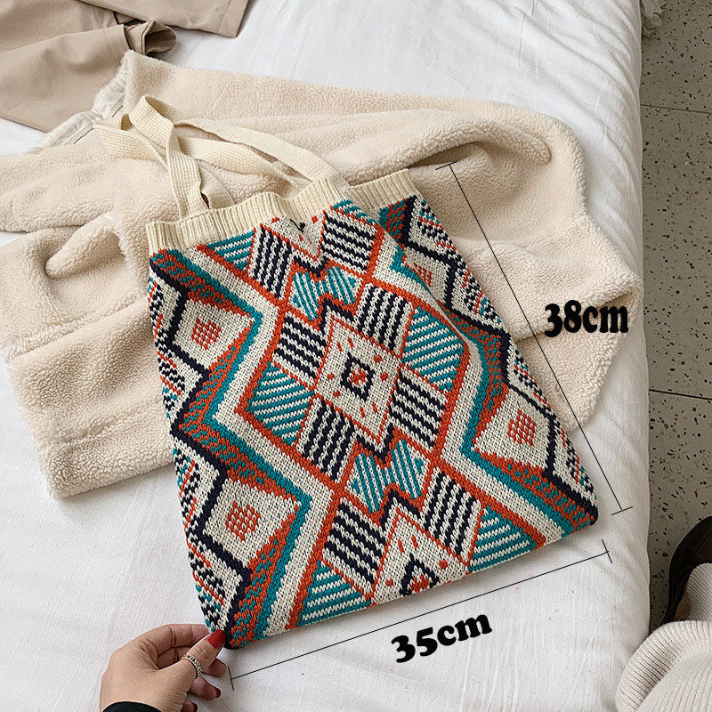 Knitted Gypsy Bohemian Aztec Tote Bag