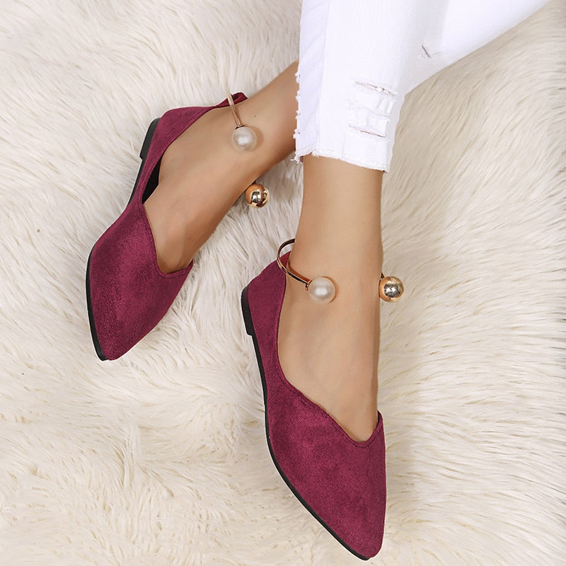 Ankle Metal Pointed Toe Flat Loafers