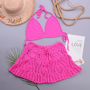 2 Pieces Crochet Swim Skirt Bikini Set