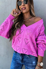 Hollow-out V Neck Long Sleeve Knitted Sweater