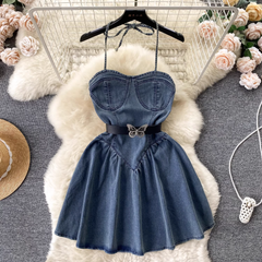 women's summer strappy denim dress