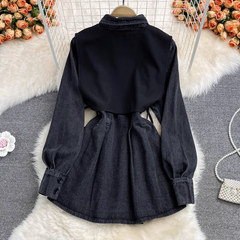 Fake two-piece vest lapel denim dress