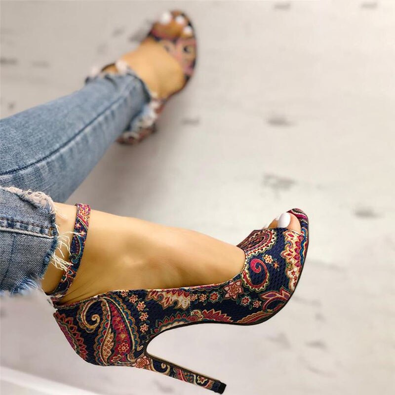 Increased Stiletto Super Peep Toe Ankle Strap Sandals