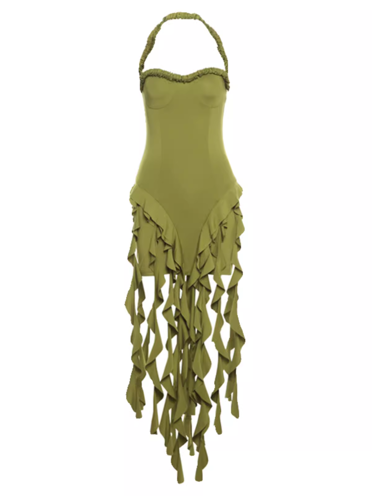 Green irregular ribbon sexy dress for women