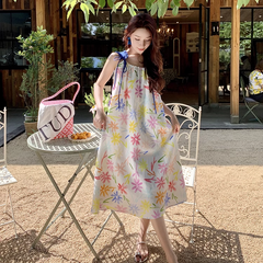 summer printed suspender dress