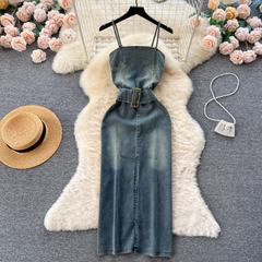 Retro strapless denim dress