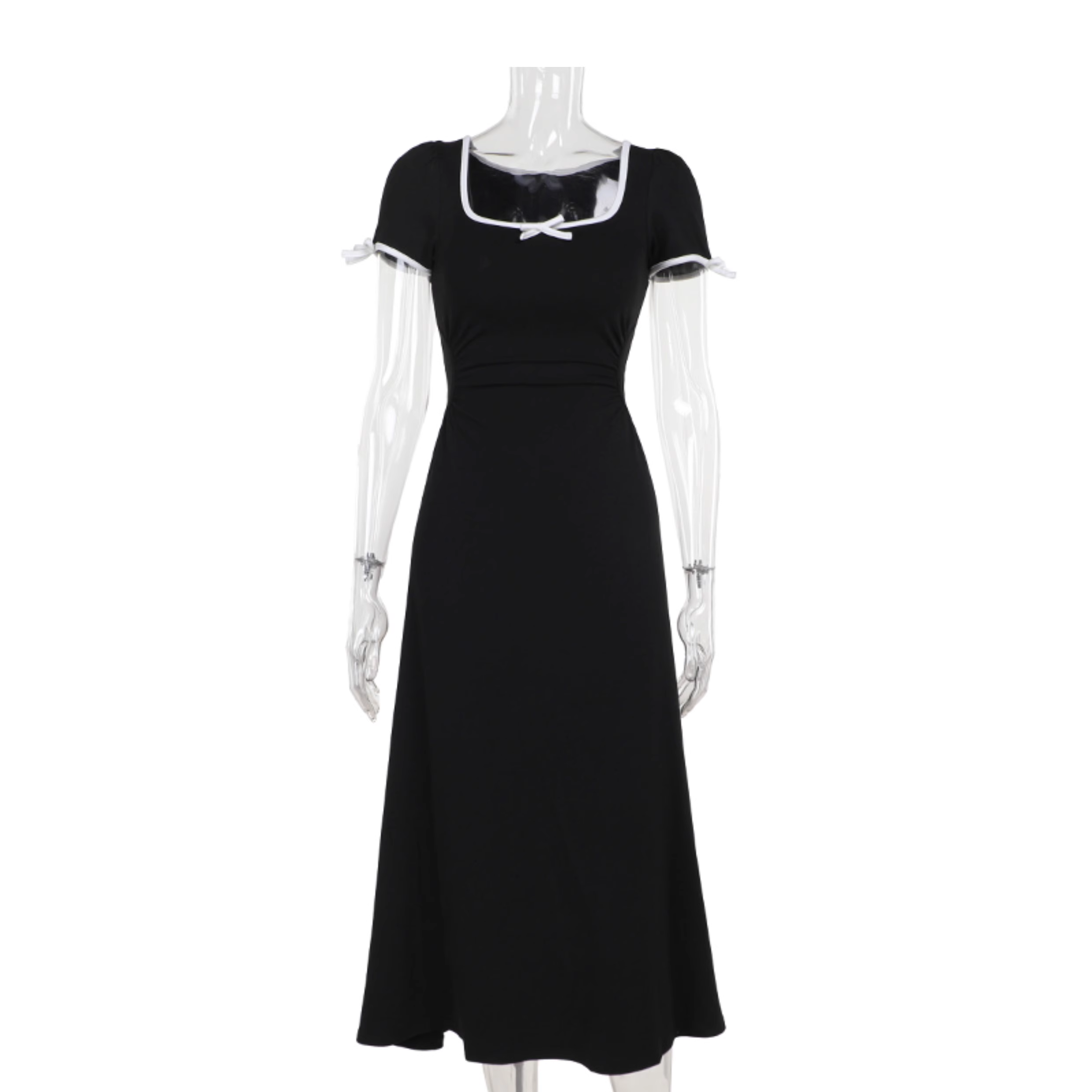 Black square neck bow dress