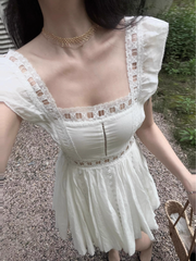 women's summer square neck pleated dress