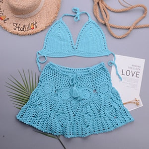 2 Pieces Crochet Swim Skirt Bikini Set