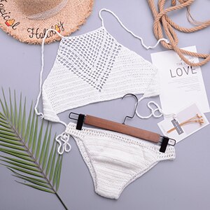 Knitted Crochet Solid Bikini Set