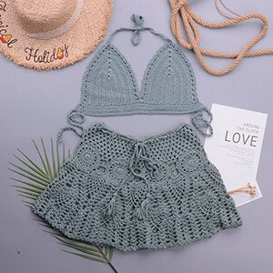 2 Pieces Crochet Swim Skirt Bikini Set