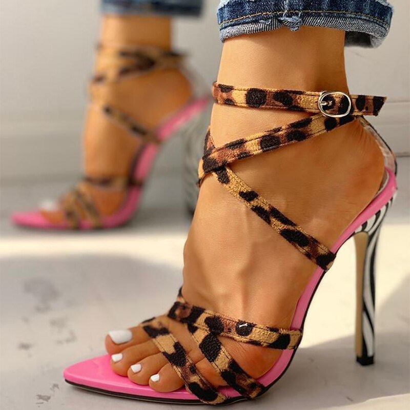 Leopard Multi-Strap Crisscross Sandals