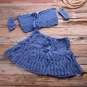 Knitting Off Shoulder Crochet Bikini Set