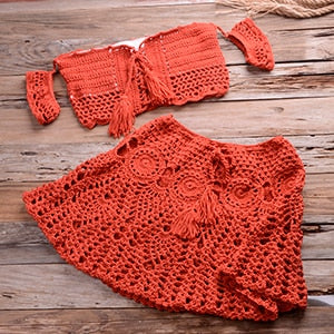 Knitting Off Shoulder Crochet Bikini Set