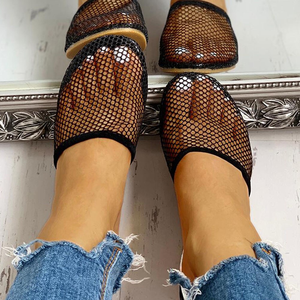 Hollow Mesh Fretwork Heels Slippers