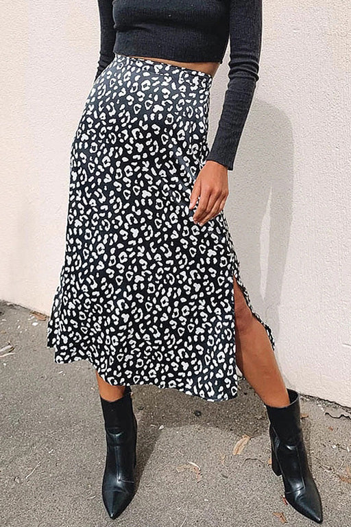 Leopard Chiffon Split Skirt