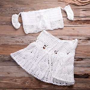 Knitting Off Shoulder Crochet Bikini Set