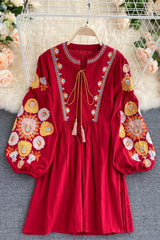 Bohemian Retro Folk Style Vestidos Mini Dress